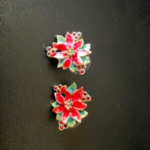 Stud Earring Women's One Size Red and Green Festive Flower